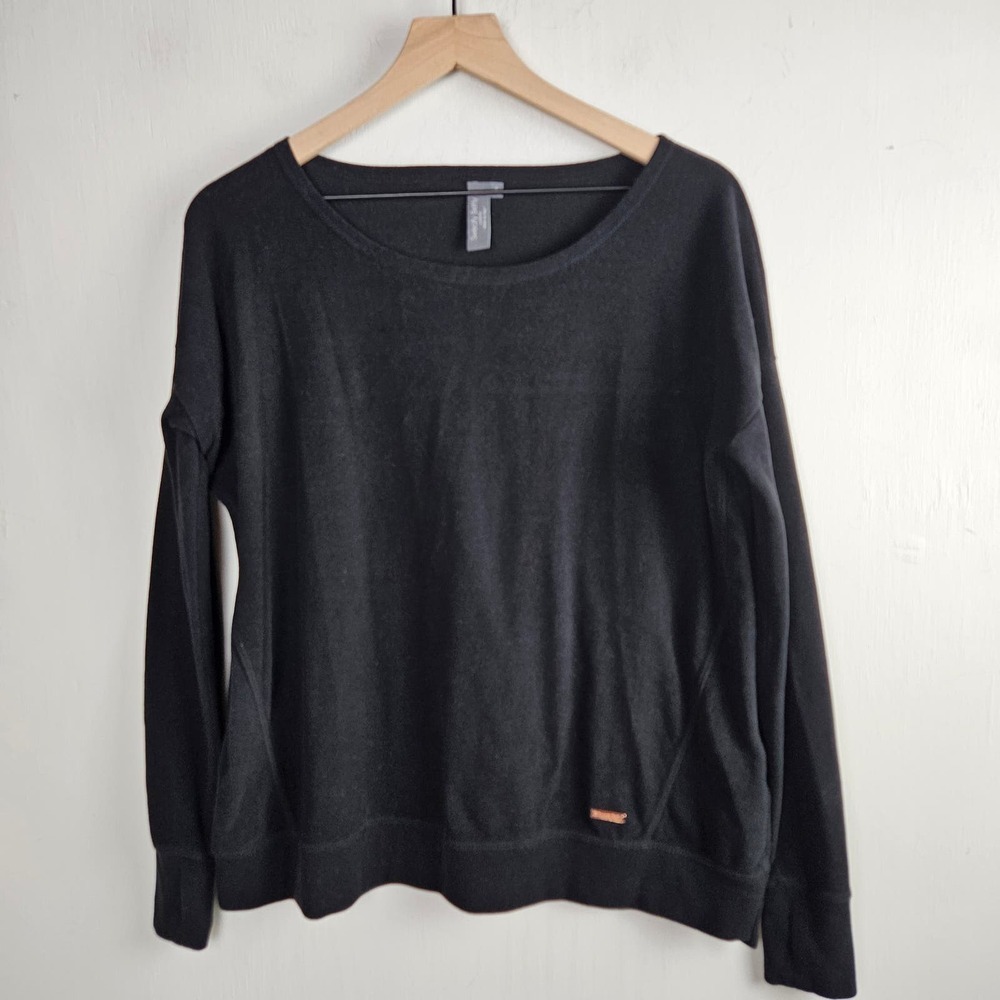Sweaty Betty Fleece Boatneck‎ Pullover Sweatshirt Sz S Black Top Shirt